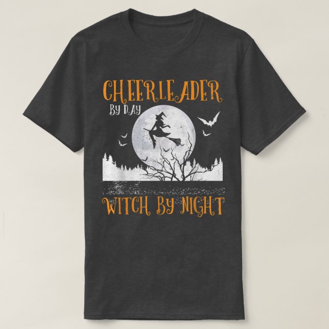 Cheerleader By Day Witch By Night Women Halloween  T-Shirt (Design Front)