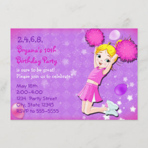 Cheerleader Cheer Birthday Party Invitations