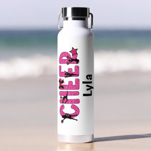 Cheerleader Cheer Pink Glitter Personalised Water Bottle