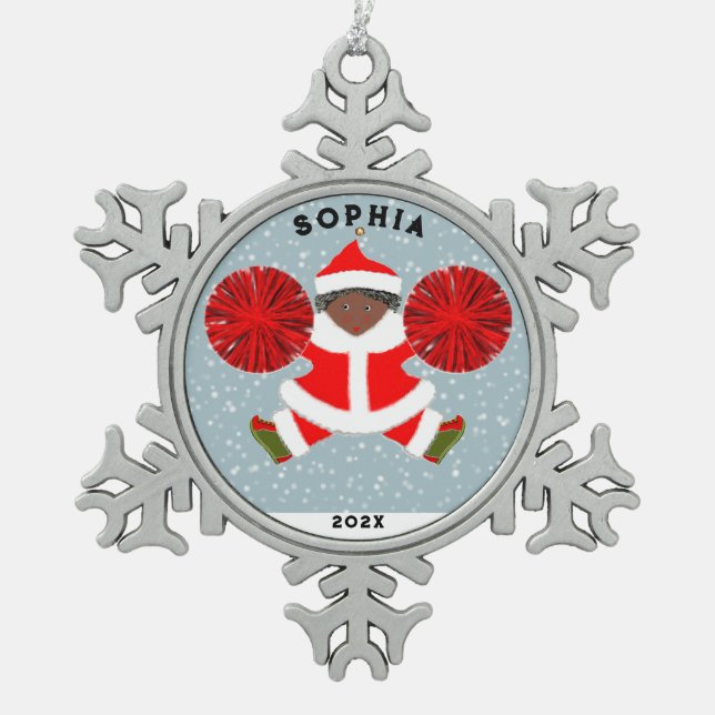 Cheerleader Christmas Collectable 2023 Snowflake Pewter Christmas Ornament (Front)
