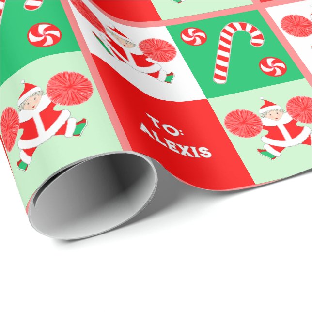 Cheerleader Christmas Holiday Wrapping Paper (Roll Corner)