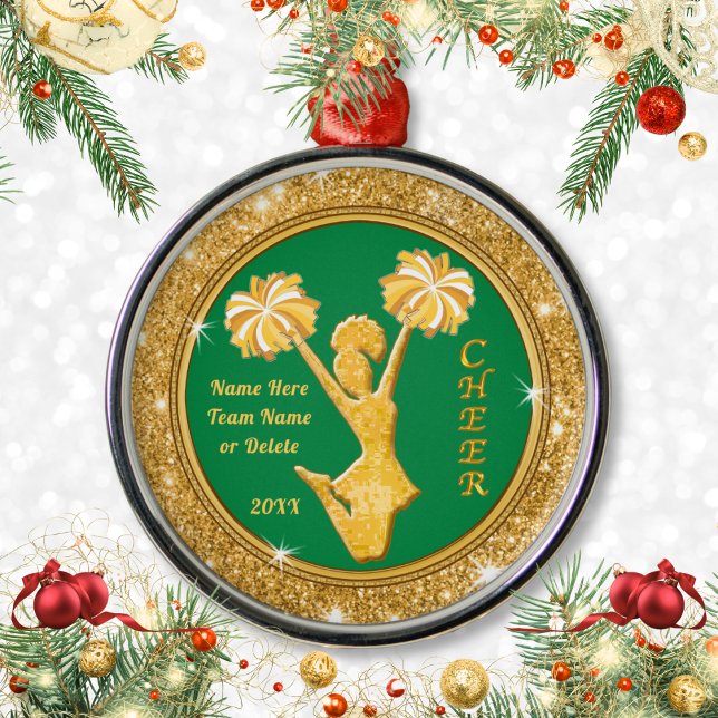 Cheerleader Christmas Ornaments Personalized (Personalized Cheer Ornaments. Cheap gifts for Cheerleaders. Green and Gold, Cheer Ornaments. Custom.)