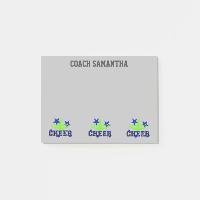 Cheerleader coach grey personalised post it notes (Front)