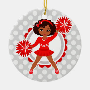 Cheerleader - Cute Red African American Cheer Ceramic Ornament