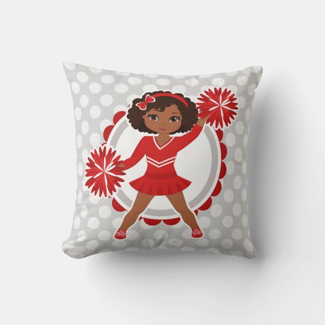 Cheerleader - Cute Red African American Cheer Cushion (Front)