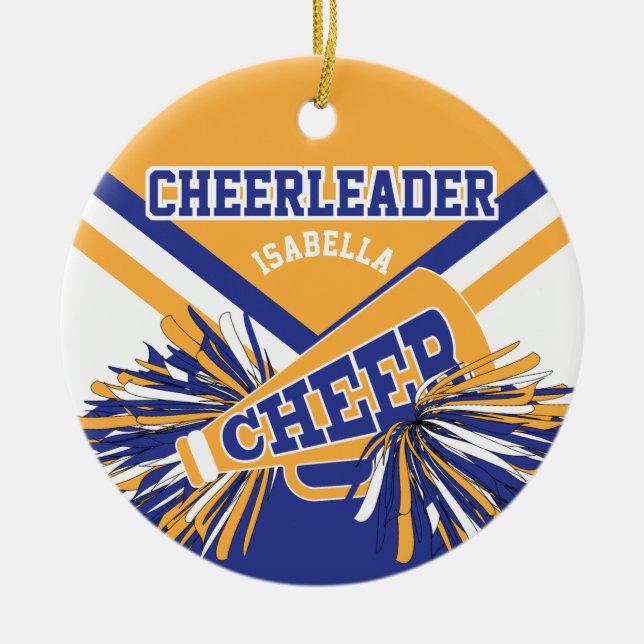Cheerleader 📣 - Dark Blue, Gold and White 2 Ceramic Ornament (Front)