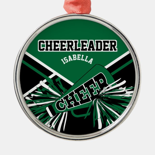 Cheerleader -Dark Green, Black and White Metal Tree Decoration (Front)