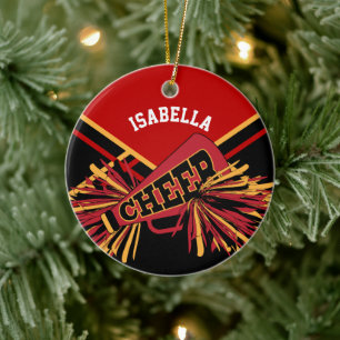 Cheerleader 📣💖 - Dark Red, Black and Gold Ceramic Ornament