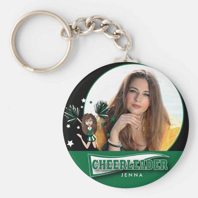 Cheerleader - DIY Photo - Dark Green Key Ring (Front)