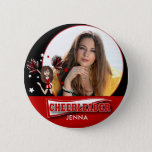Cheerleader - DIY Photo -  Red 6 Cm Round Badge<br><div class="desc">🥇AN ORIGINAL COPYRIGHT ART DESIGN by Donna Siegrist ONLY AVAILABLE ON ZAZZLE! Cheerleader Button Pin favours with DIY Photo (Ex: single, BFF or a team picture) in an assortment of school colours. Makes a great little gift for any cheerleader Peewee to Pro. Customise with your name, school, name, mascot, class...</div>