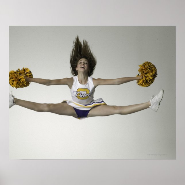 Cheerleader doing splits in mid air poster (Front)