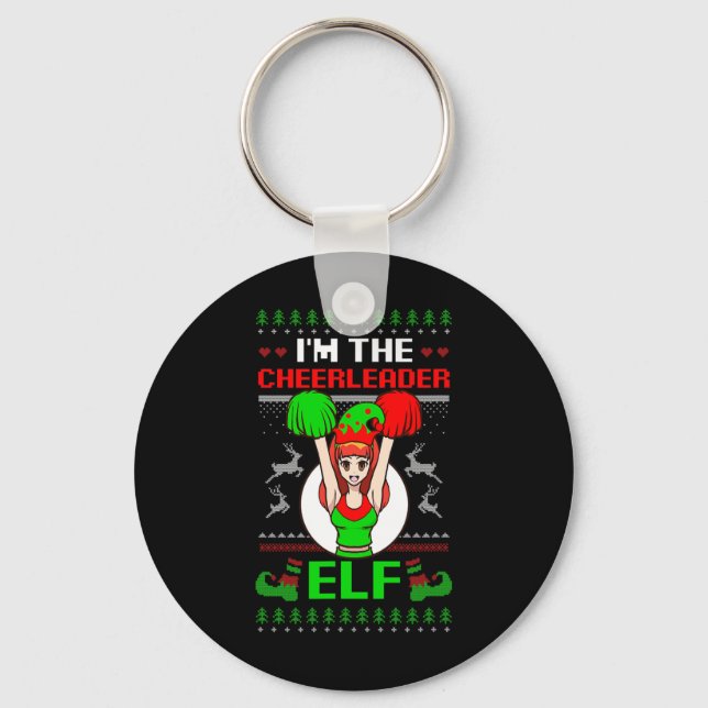Cheerleader Elf Design Christmas Cheerleading  Key Ring (Front)