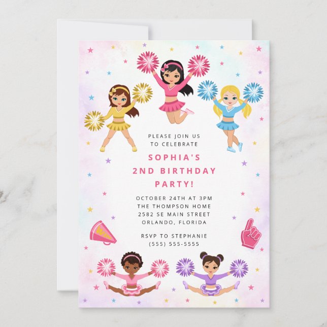Cheerleader Girl Birthday Party Invitation (Front)