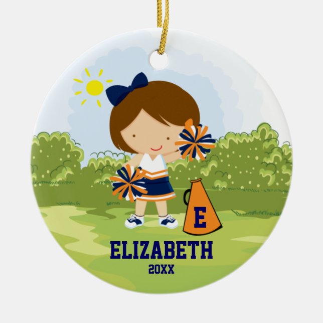 Cheerleader Girl Christmas Ornament Blue Orange (Front)