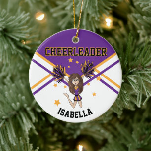Cheerleader 📣 💖 Girl - Purple and Gold Ceramic Ornament