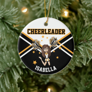 Cheerleader 📣 💖 Girl - White, Black and Gold Ceramic Ornament