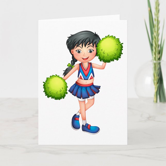 Cheerleader Girl with Pom Poms Fun Sports Spirit Card (Creator Uploaded)