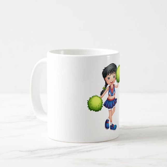 Cheerleader Girl with Pom Poms Fun Sports Spirit Coffee Mug (Front Left)
