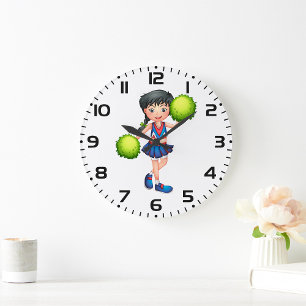 Cheerleader Girl with Pom Poms Fun Sports Spirit Large Clock