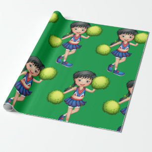 Cheerleader Girl with Pom Poms Fun Sports Spirit Wrapping Paper