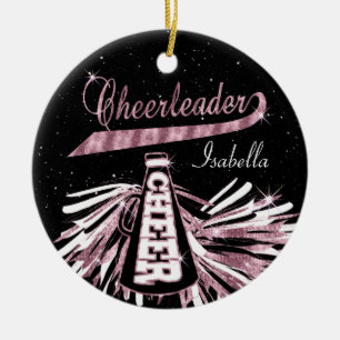 Cheerleader 📣 💖 Glam- Black and Pink Ceramic Ornament