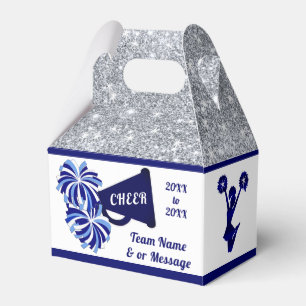 Cheerleader Goodie Bags. Personalized, Blue, White Favour Box
