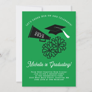 Cheerleader Graduation Party Green and Black Invitation