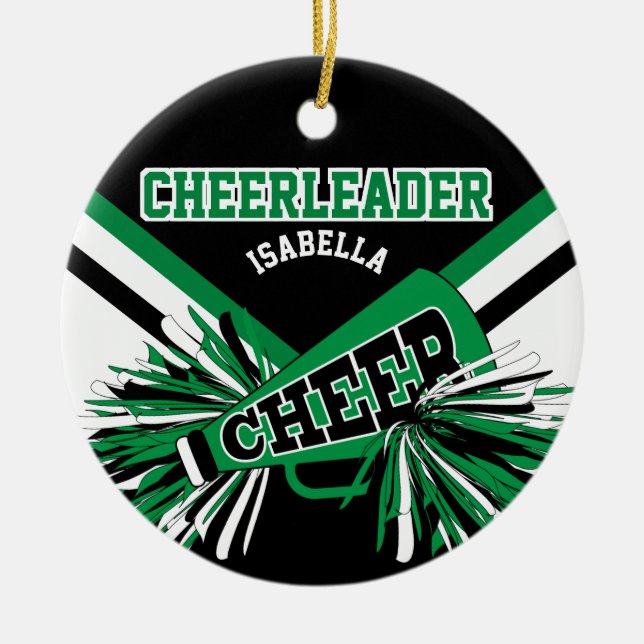 Cheerleader 📣 - Green, Black and White 2 Ceramic Ornament (Front)