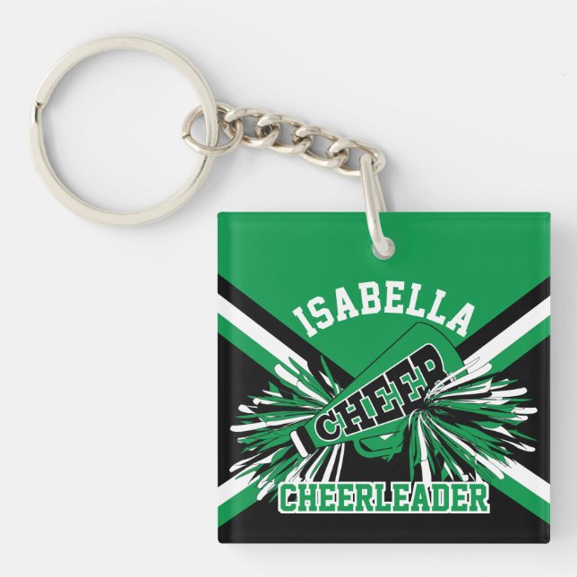 Cheerleader - Green, Black and White  Key Ring (Front)