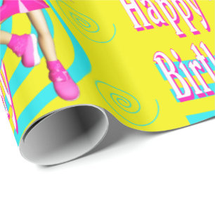 Cheerleader Happy Birthday On Bright Yellow Wrapping Paper