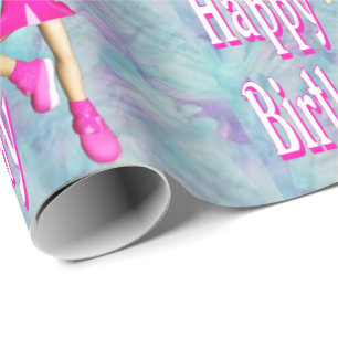 Cheerleader Happy Birthday Pastel Colors Wrapping Paper