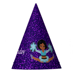 Cheerleader "Happy Birthday" Purple Sparkle Party Hat