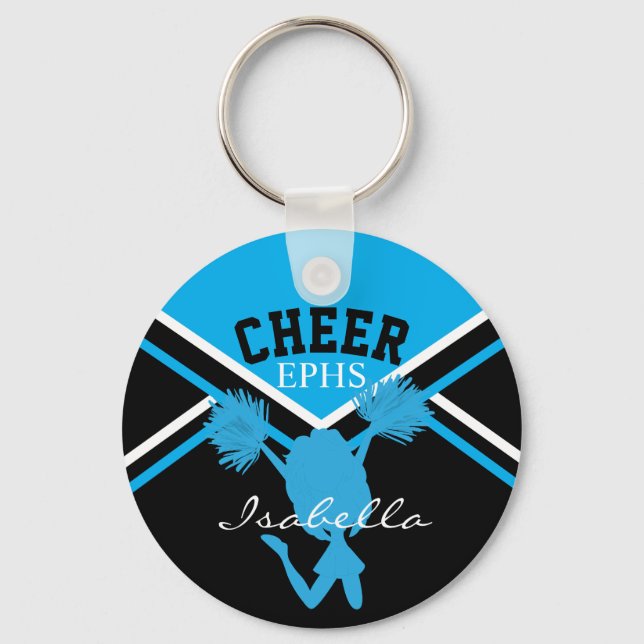 Cheerleader In Baby Blue and Black Key Ring (Front)