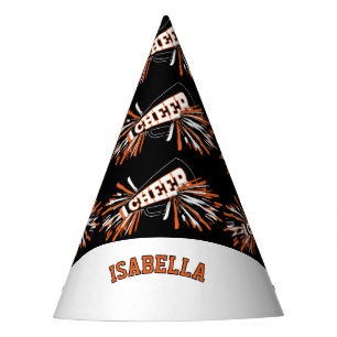 Cheerleader in Black, White and Orange Party Hat