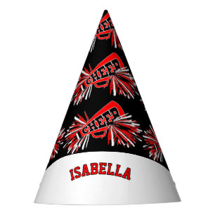 Cheerleader in Black, White and Red Party Hat