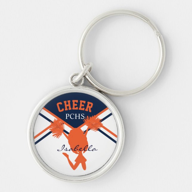 Cheerleader In Blue, Orange and White Key Ring (Front)