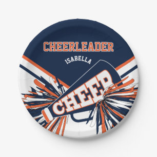 Cheerleader in Blue, Orange, White Paper Plate