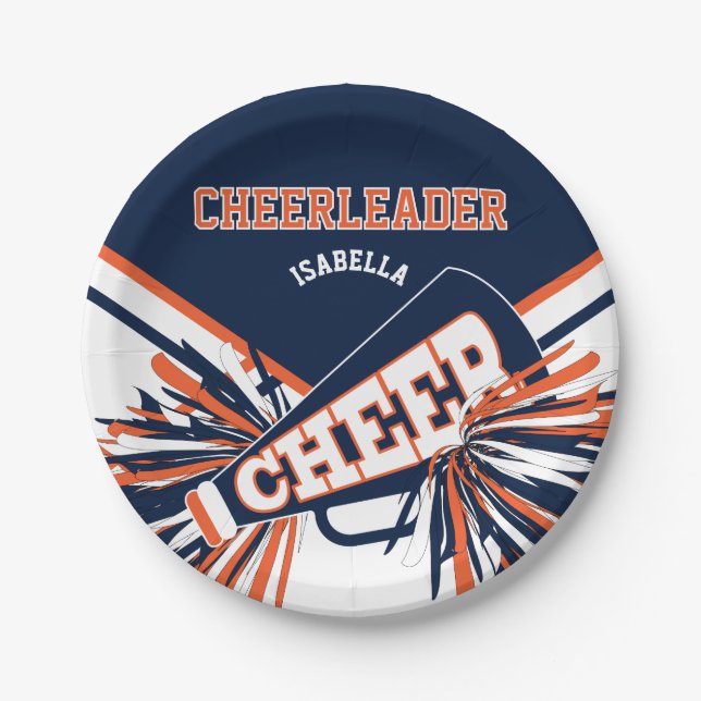 Cheerleader in Blue, Orange, White Paper Plate (Front)