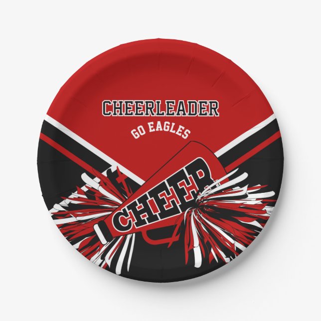 Cheerleader in Dark Red, White and Black Paper Plate (Front)