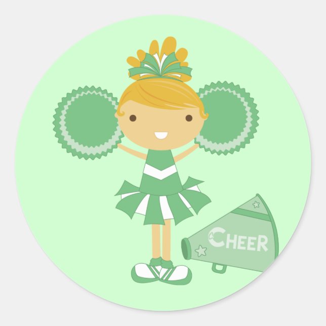 Cheerleader in Green Classic Round Sticker (Front)