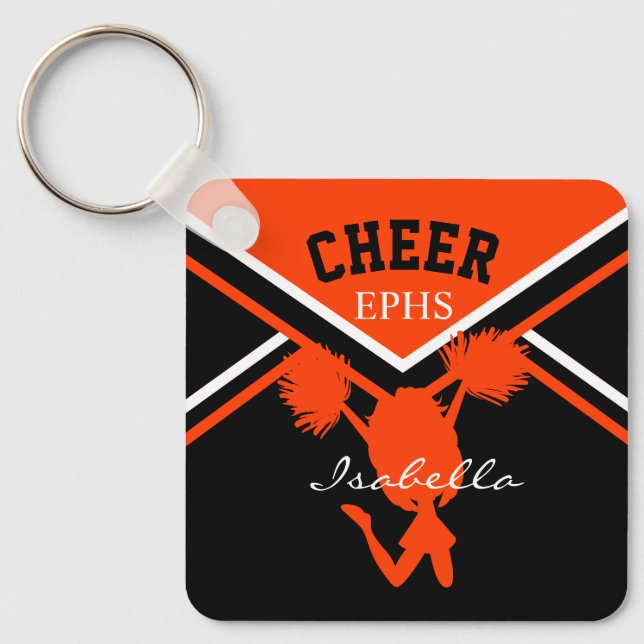 Cheerleader In Orange and Black Key Ring (Front)