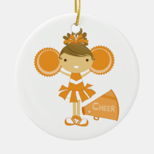 Cheerleader in Orange Ceramic Ornament