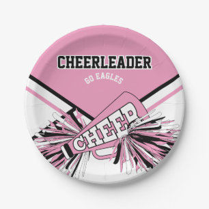 Cheerleader in Pink, White and Black Paper Plate