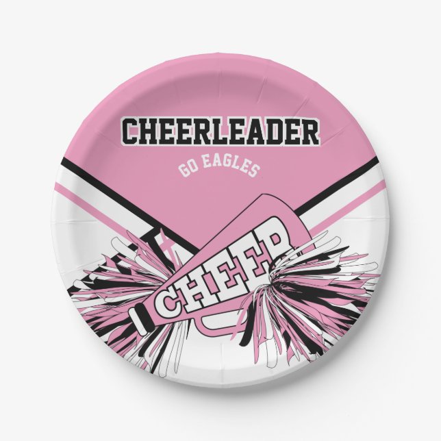 Cheerleader in Pink, White and Black Paper Plate (Front)