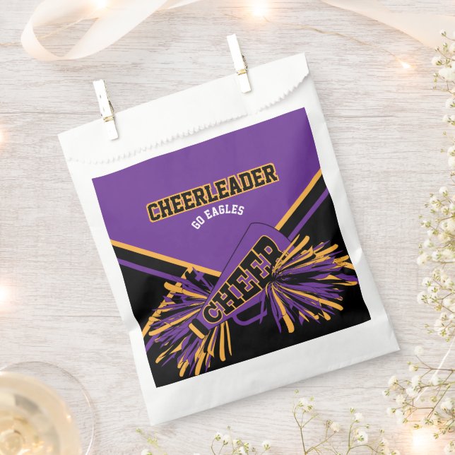 Cheerleader in Purple, Gold and Black Favour Bag (Clipped)