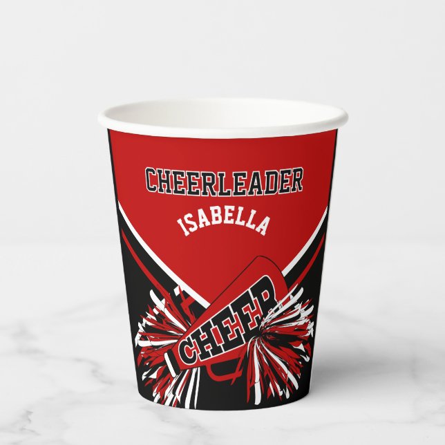 Cheerleader in Red, Black and White Paper Cups (Back)