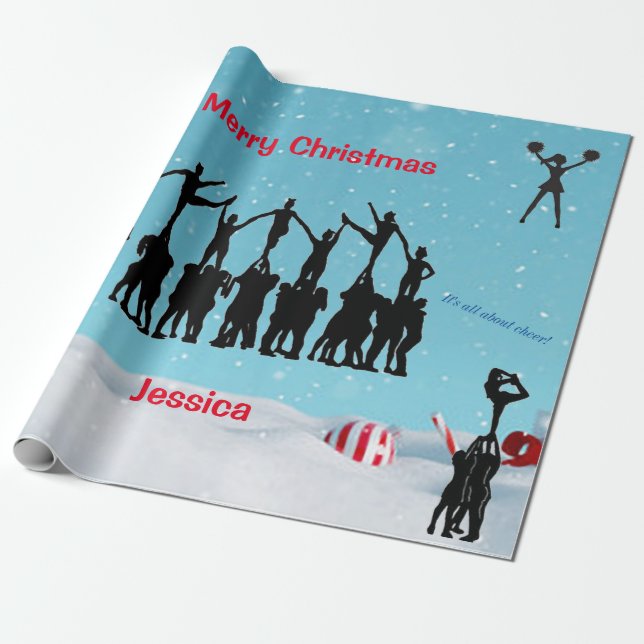 Cheerleader "Merry Christmas" Wrapping Paper (Unrolled)