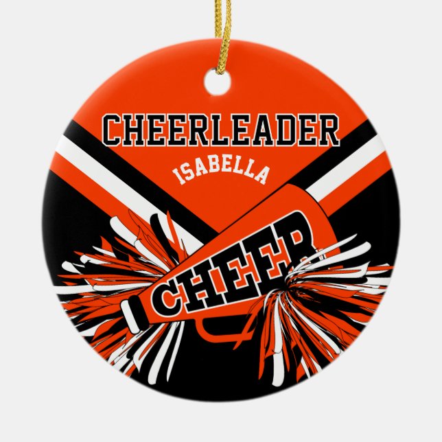Cheerleader 📣💖- Orange, White and Black Ceramic Ornament (Front)