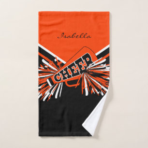 Cheerleader Outfit in Black, Orange  and White Hand Towel