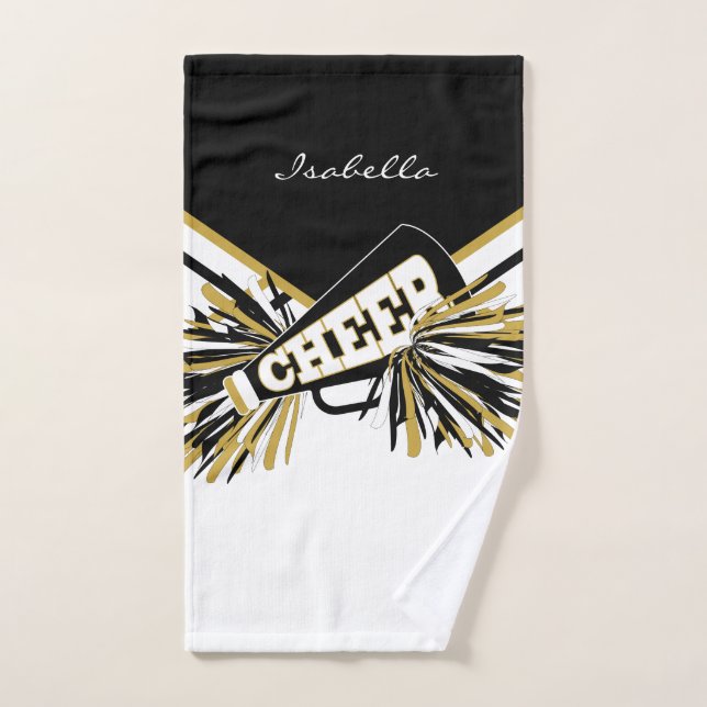 Cheerleader Outfit in Black, White and Gold Hand Towel (Hand Towel)
